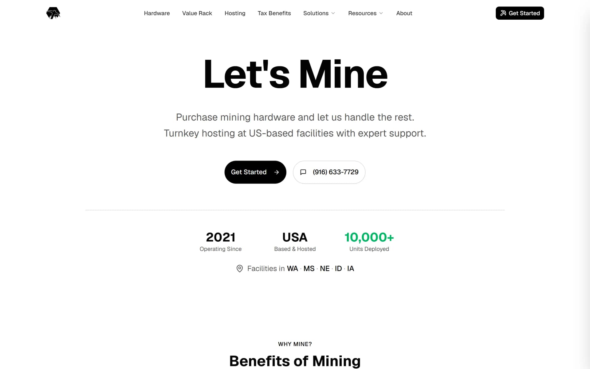PickAxe crypto mining site home page, desktop and mobile views.